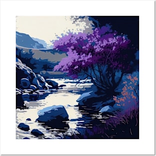 Duotone Purple and Blue River Scenery Posters and Art